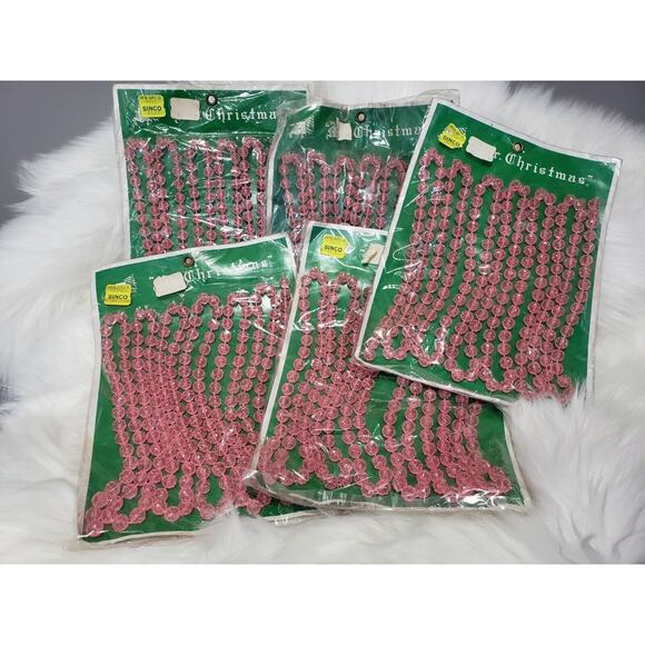NEW Mr Christmas Vintage 45 FEET Pink Bead Garland lot Plastic Retro Kitschy
